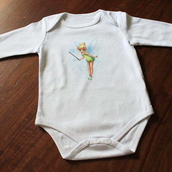 Onesie Disney Tinkerbell baby girl long sleeve 100% cotton white new - Picture 2 of 11